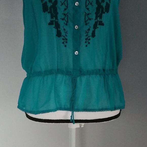 Joe Fresh Green Sleeveless Sheer Embroidered Sheer Top XS - Picture 3 of 5